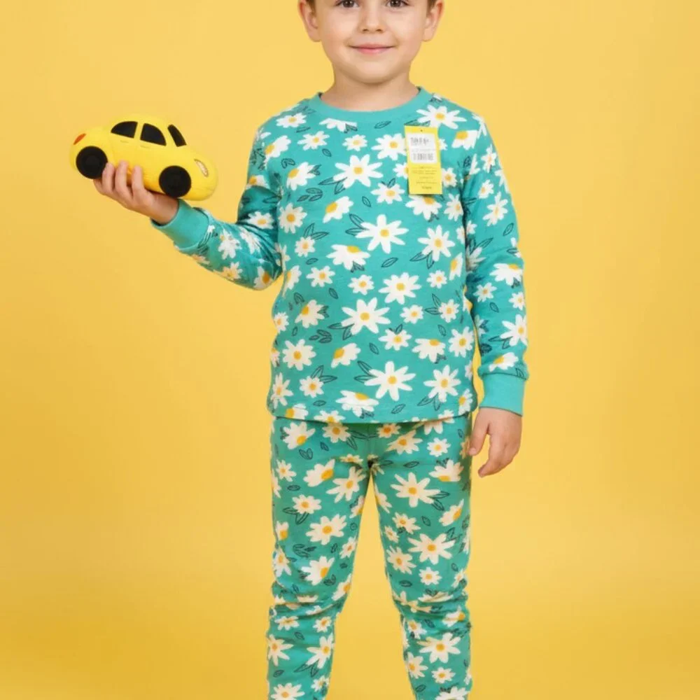 Bright Blue Floral Kids Pajama Set – Soft Cotton Sleepwear